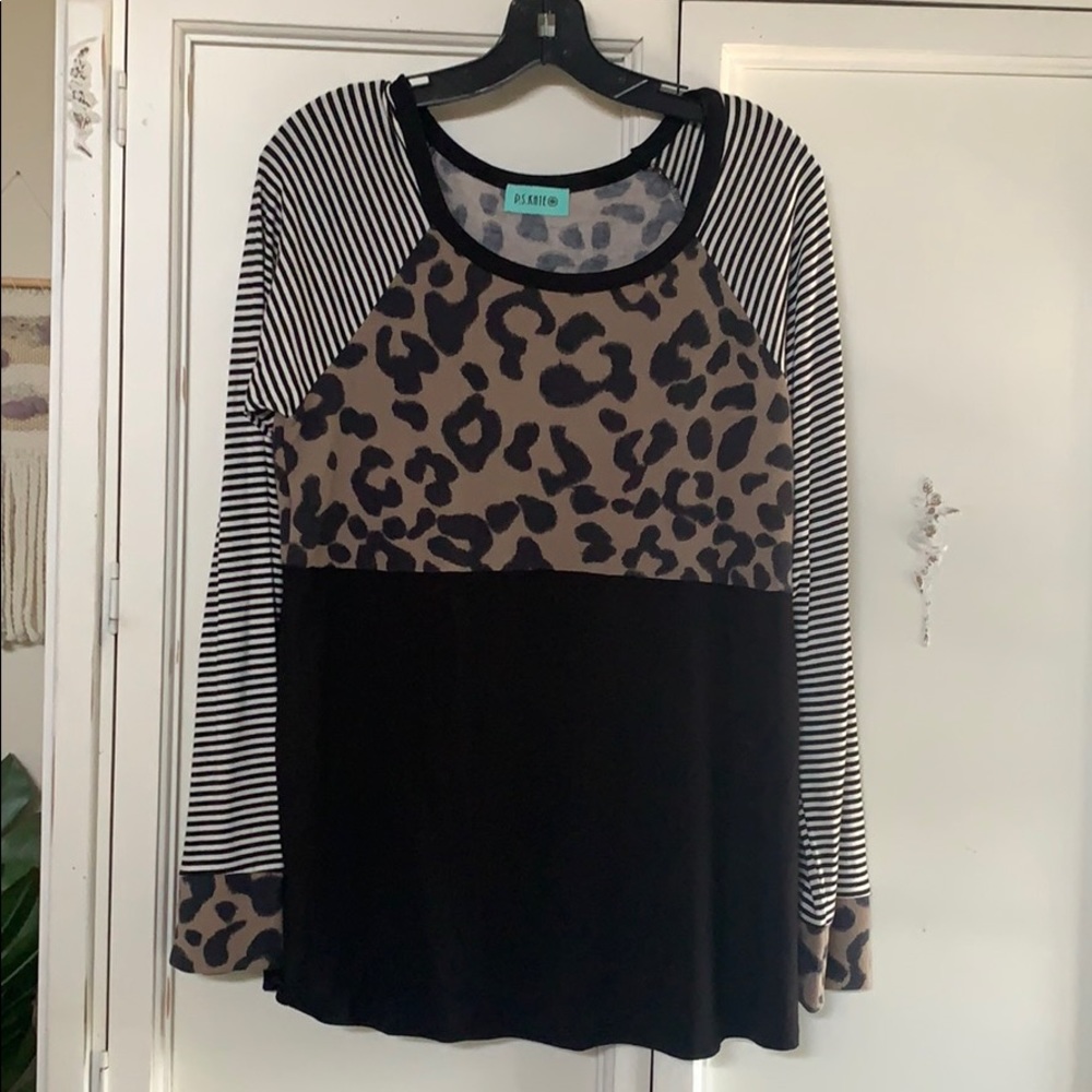 Black Stripes & Cheetah Print Long Sleeve